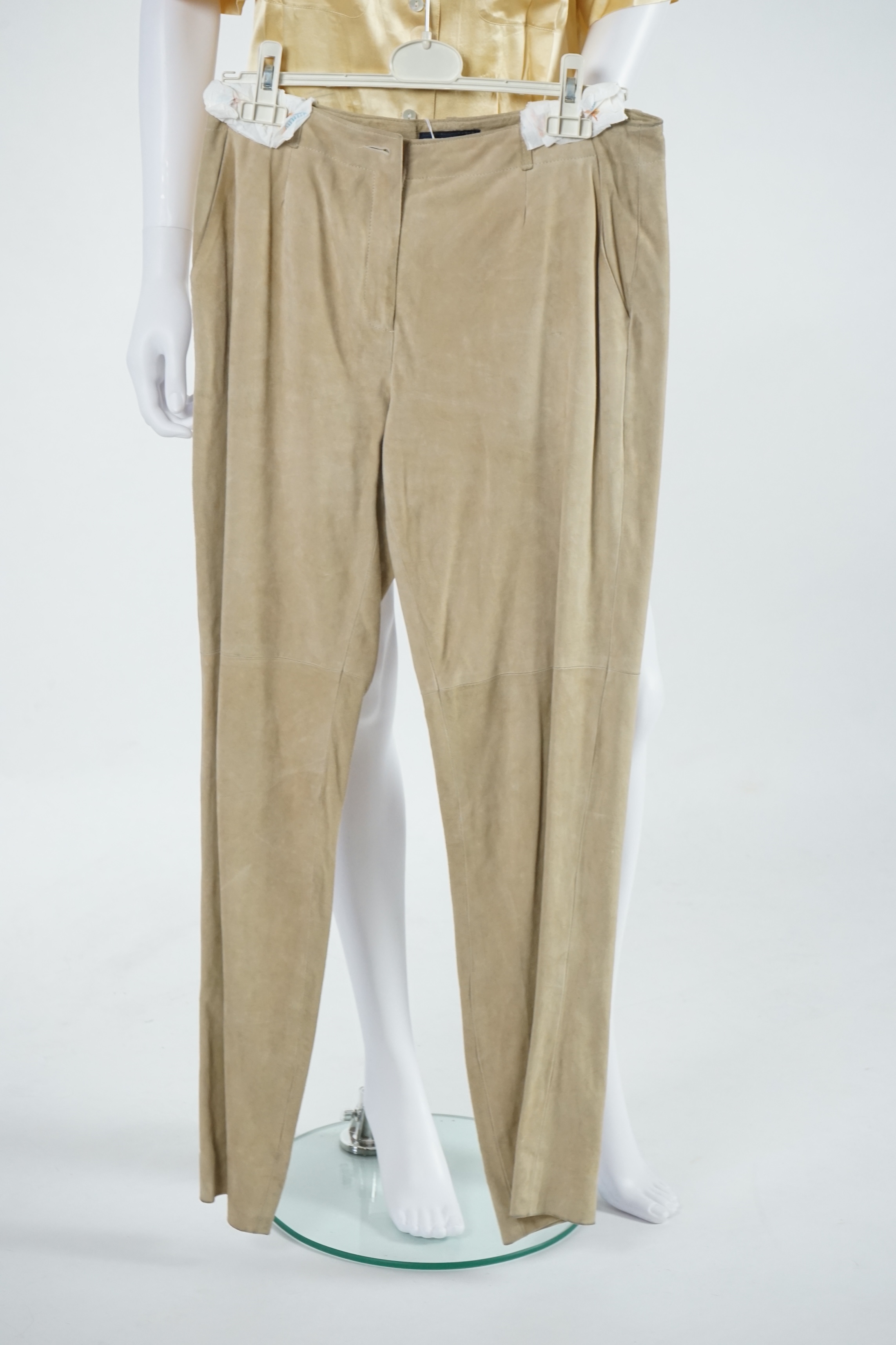 A pair of Paul Costello lady's suede trousers, a short sleeve silk blouse and two Luella tops. Approx sizes 14-16 Proceeds to Happy Paws Puppy Rescue